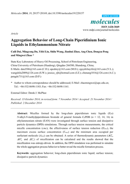 Aggregation Behavior of Long-Chain Piperidinium Ionic Liquids in Ethylammonium Nitrate