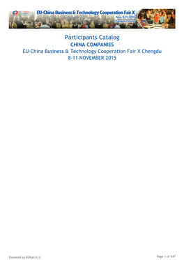 Participants Catalog CHINA COMPANIES EU-China Business & Technology Cooperation Fair X Chengdu 8-11 NOVEMBER 2015