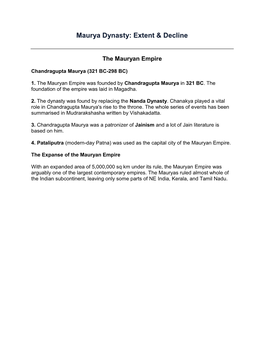 Maurya Dynasty: Extent & Decline