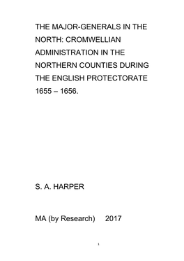 The Major-Generals in the North: Cromwellian Administration in the Northern Counties During the English Protectorate 1655 – 1656