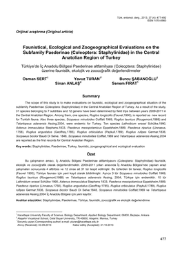 (Coleoptera: Staphylinidae) in the Central Anatolian Region of Turkey