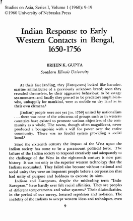 Indian Response to Early Western Contacts in Bengal, 1650 - 1756