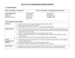 Haccp Standardized Procedures 2