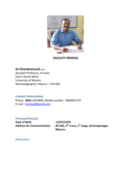 FACULTY PROFILE Sri Chandramouli