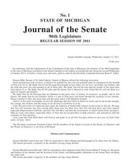 Journal of the Senate 96Th Legislature REGULAR SESSION of 2011