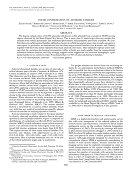 COLOR CONFIRMATION of ASTEROID FAMILIES Zˇ Eljko Ivezic ,1 Robert H. Lupton,1 Mario Juric,1,2 Serge Tabachnik,1 Tom Quinn,3