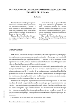 Distribución De La Familia Cerambycidae (Coleóptera) En La