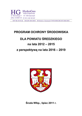 PROGRAM OCHRONY ŚRODOWISKA DLA POWIATU ŚREDZKIEGO Na Lata 2012 – 2015 Z Perspektywą Na Lata 2016 – 2019