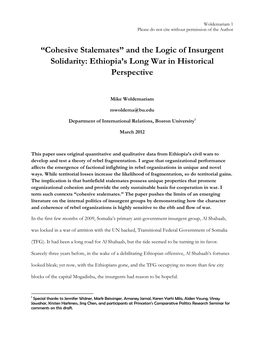 “Cohesive Stalemates” and the Logic of Insurgent Solidarity: Ethiopia's Long War in Historical Perspective