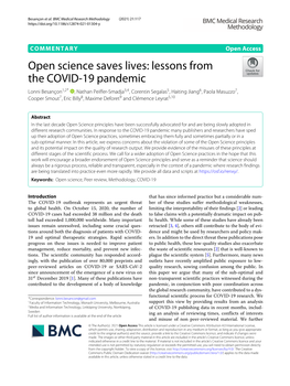 Open Science Saves Lives: Lessons