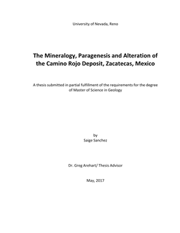 The Mineralogy, Paragenesis and Alteration of the Camino Rojo Deposit, Zacatecas, Mexico