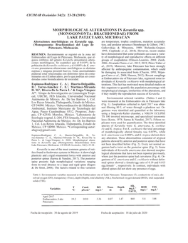 MORPHOLOGICAL ALTERATIONS in Keratella Spp. (MONOGONONTA: BRACHIONIDAE) from LAKE PATZCUARO, MICHOACAN Alteraciones Morfológicas En Keratella Spp