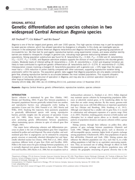 Genetic Differentiation and Species Cohesion in Two Widespread Central American Begonia Species