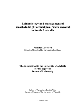 Ascochyta Blight of Field Pea (Pisum Sativum) in South Australia