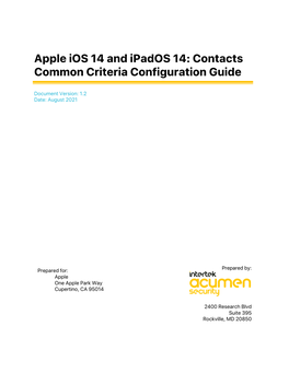 Apple Ios 14 and Ipados 14: Contacts Common Criteria Configuration Guide