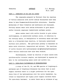 CHEMISTRY of NS and NO BONDS JJ Whiting Ph.D. 1970 the Compounds Prepared by Tercinet from the R