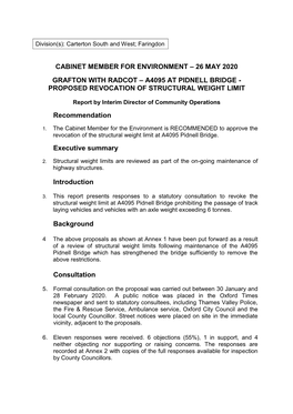 A4095 at Pidnell Bridge - Proposed Revocation of Structural Weight Limit