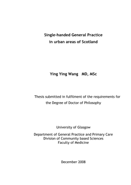 Single-Handed General Practice in Urban Areas of Scotland Ying Ying
