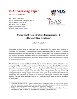 China-South Asia Strategic Engagements - 2 Bhutan-China Relations1