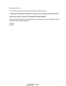 "I Support the City of Santa Fe's Memorial to Recognize Same-Sex Marriages As Legal in New Mexico. Sign Me up As a Citizen