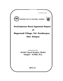 Participatory Rural Appraisal Report of Magarwadi Village, Tal