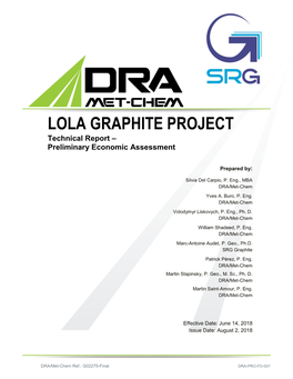 LOLA GRAPHITE PROJECT Technical Report – Preliminary Economic Assessment