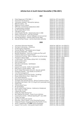 Articles from a South Hobart Newsletter (1986-2021)