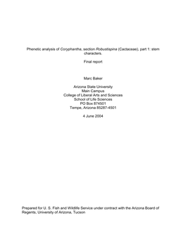 Phenetic Analysis of Coryphantha, Section Robustispina (Cactaceae), Part 1: Stem Characters