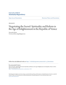 Negotiating the Sacred: Spirituality and Reform in the Age of Enlightenment in the Republic of Venice Simonetta Marin University of Miami, Elegia68@Gmail.Com