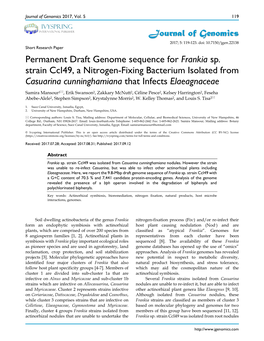 Journal of Genomics Permanent Draft Genome Sequence for Frankia Sp. Strain Cci49, a Nitrogen-Fixing Bacterium Isolated from Casu