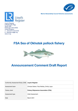 Announcement Comment Draft Report FSA Sea of Okhotsk Pollock Fishery