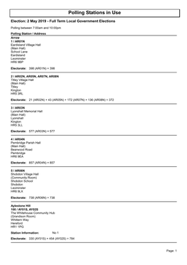 Polling Stations in Use for Full Term Local Government Elections on 2