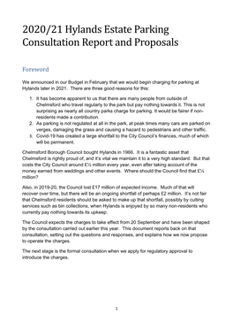 2020/21 Hylands Estate Parking Consultation Report and Proposals