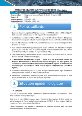 RAPPORT DE SITUATION SUR L'epidemie DU COVID-19 En Algérie Contexte