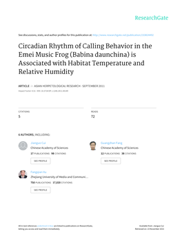 Circadian Rhythm of Calling Behavior in the Emei Music Frog (Babina Daunchina) Is Associated with Habitat Temperature and Relative Humidity