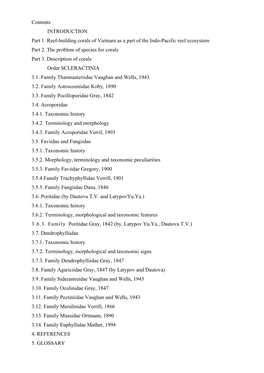 Contents INTRODUCTION Part 1. Reef-Building Corals of Vietnam As a Part of the Indo-Pacific Reef Ecosystem Part 2