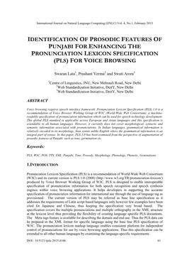 Identification of Prosodic Features of Punjabi for Enhancing the Pronunciation Lexicon Specification (Pls) for Voice Browsing