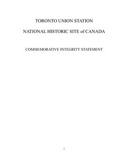 TORONTO UNION STATION NATIONAL HISTORIC SITE of CANADA