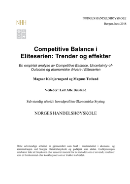 Competitive Balance I Eliteserien: Trender Og Effekter