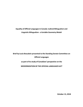 Equality of Official Languages in Canada: Judicial Bilingualism And