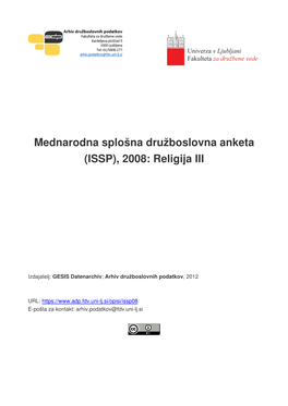 Mednarodna Splošna Družboslovna Anketa (ISSP), 2008: Religija III