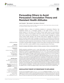 Inoculation Theory and Resistant Health Attitudes