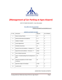 Management of Car Parking at Agra Airport