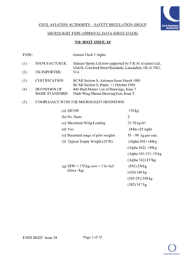 Microlight Type Approval Data Sheet BM 23 Issue 14