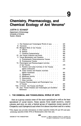 Chemistry, Pharmacology, and Chemical Ecology of Ant Venoms*
