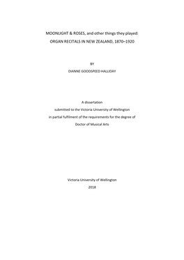 Organ Recitals in New Zealand, 1870–1920