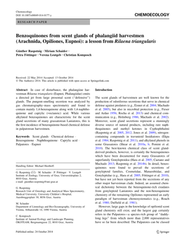 Benzoquinones from Scent Glands of Phalangiid Harvestmen (Arachnida, Opiliones, Eupnoi): a Lesson from Rilaena Triangularis