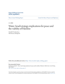 Israeli Strategy, Implications for Peace and the Viability of Palestine Harald D