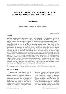 Historical Overview of Gymnastics and (School) Physical Education in Slovenia