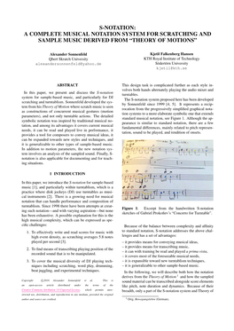 S-Notation: a Complete Musical Notation System for Scratching and Sample Music Derived from “Theory of Motions”